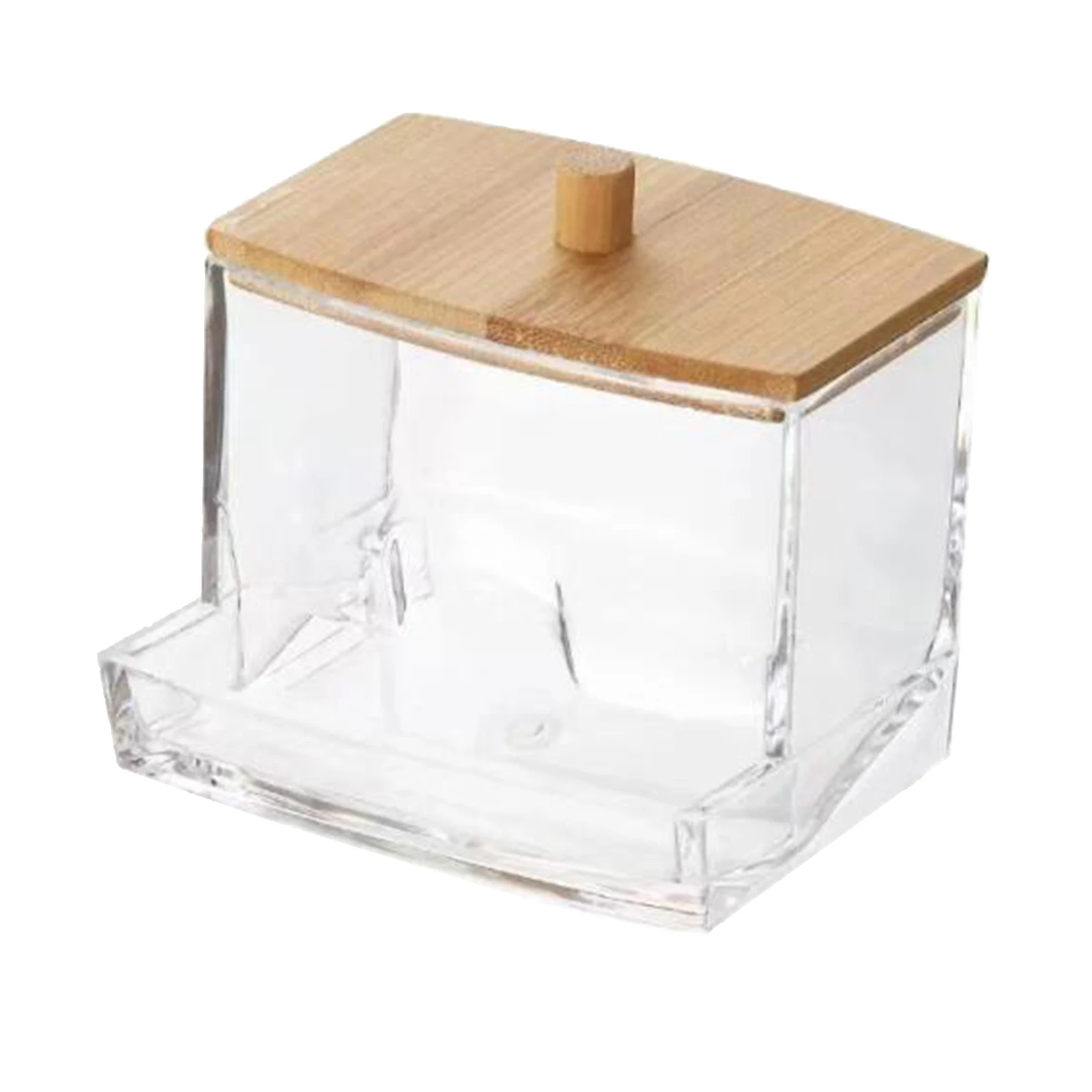 Acrylic Makeup Cotton Swabs Holder with Bamboo Lids Transparent Cosmetics Cotton Pads Organizer Bathroom Cotton Pads Container