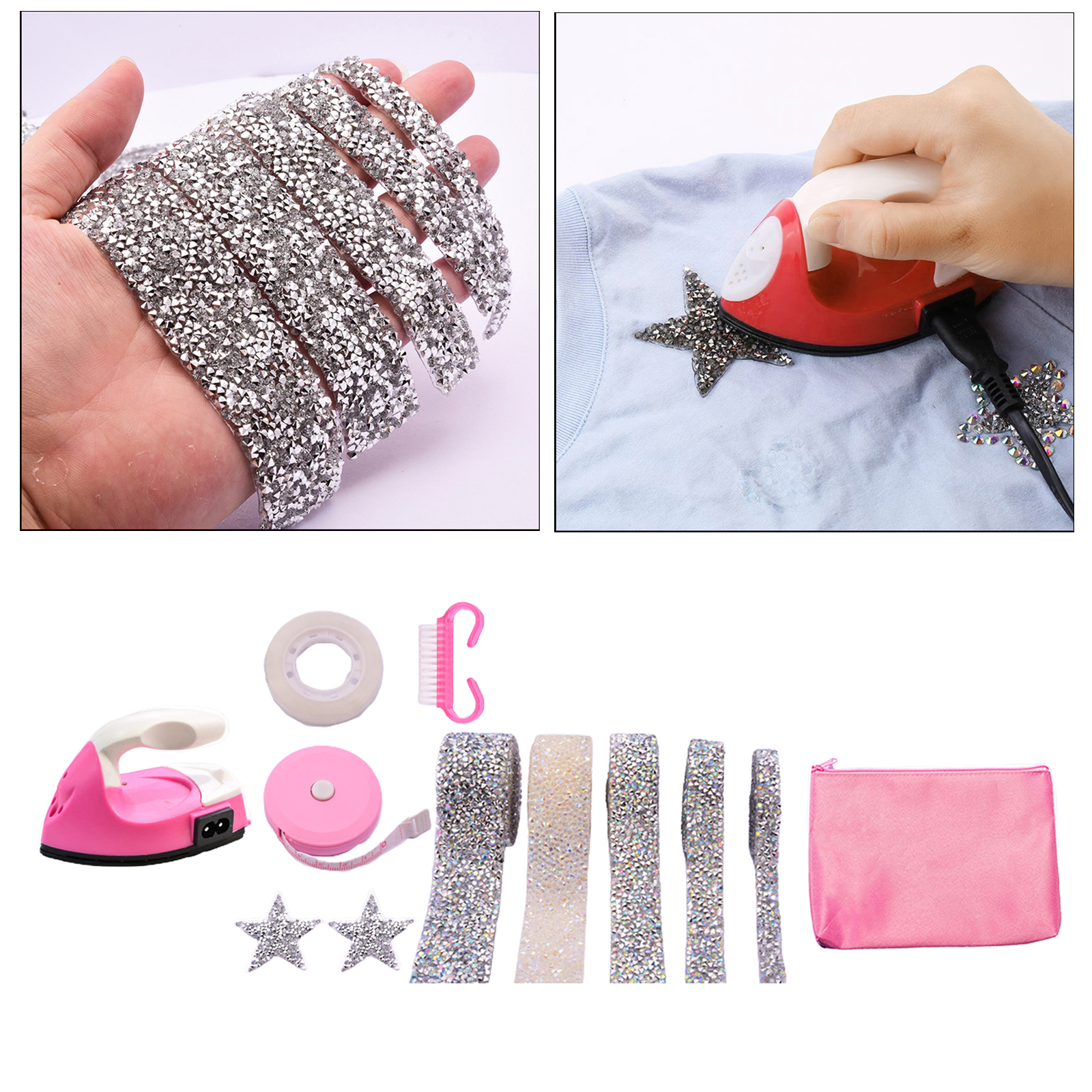 Mini Heat Press Machine DIY Vinyl Jackets Decorative Iron on Sewing Patches Rhinestone Applique for Sew on Heat Transfer