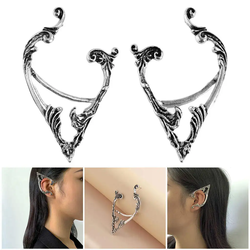 Retro Hollow Clip-On Ear Cuff Ear Clip Gothic Ancient Costume Jewelry Creative Handcraft Ear Cuff Clip Earrings Women Girls