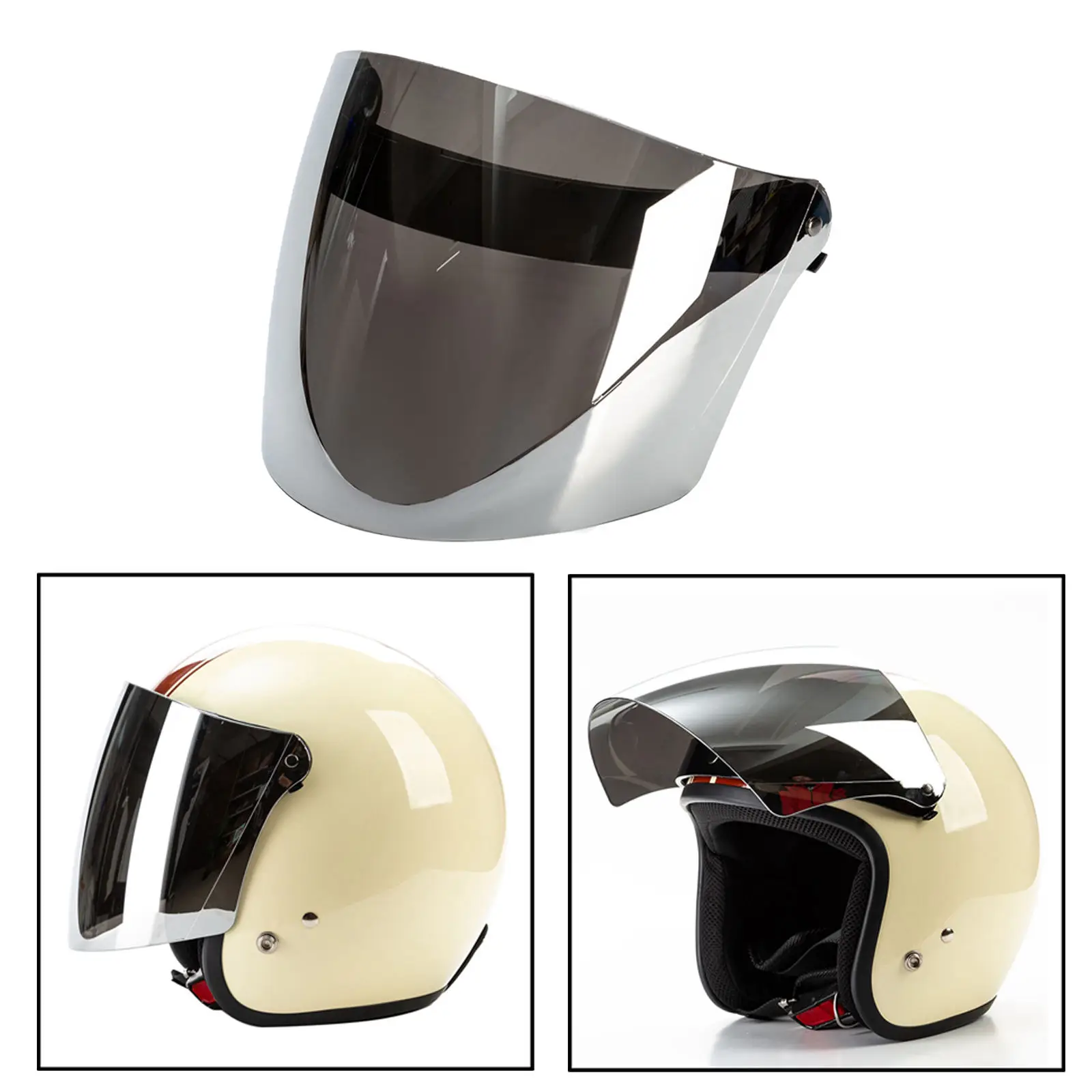 Grey Motorcycle ATV Helmets 3/4 Face 3 Snap Flip Up Visor Shield with Lens