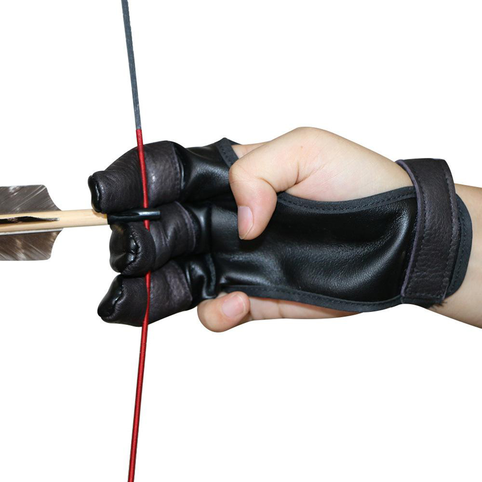 Durable Leather Archery Gloves 3-Finger Left Right Archer Fingers Tab Guard