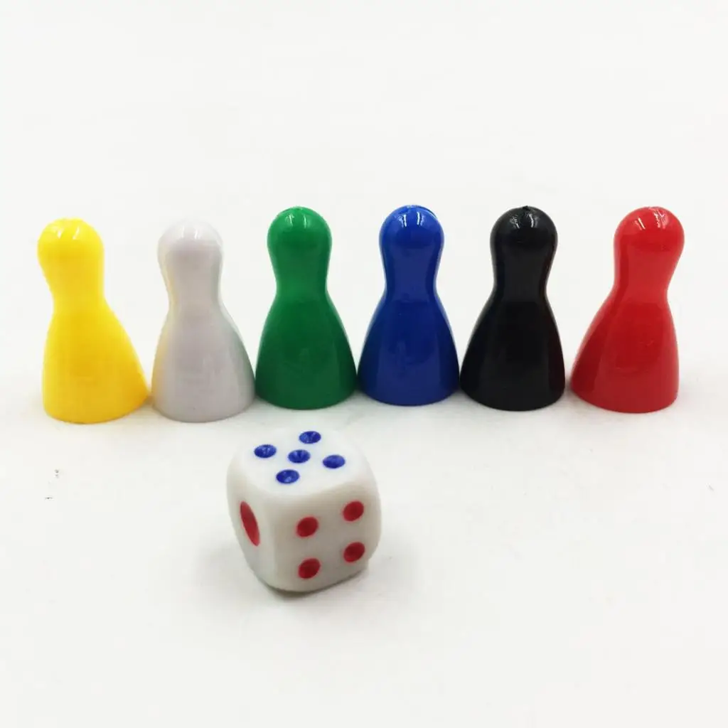 Pack of 6 Multi-colored Pawn Pieces with Dice for Board Games, Table Markings, Arts And Crafts