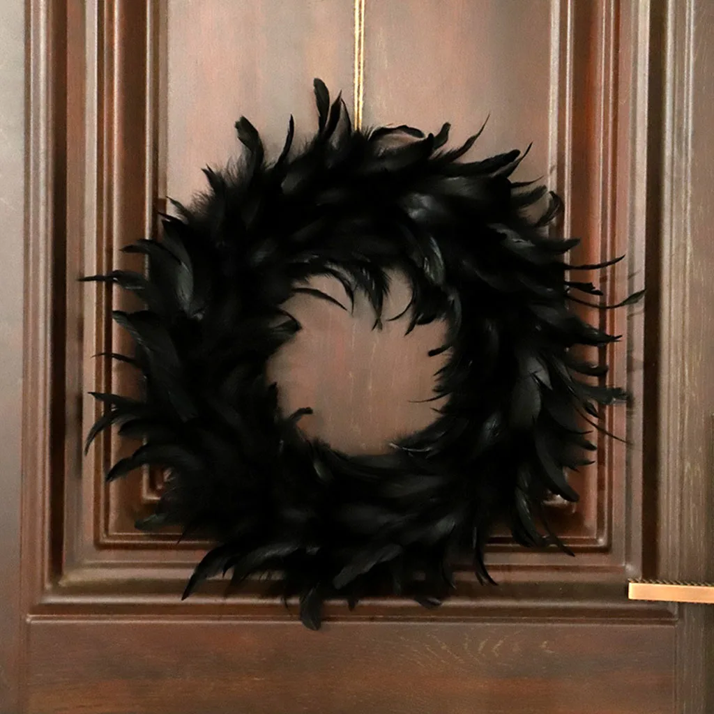Cocktail Black Feather Wreath Wall Door Hanging Wreath Halloween Festival Party Home Office Hotel Decoration