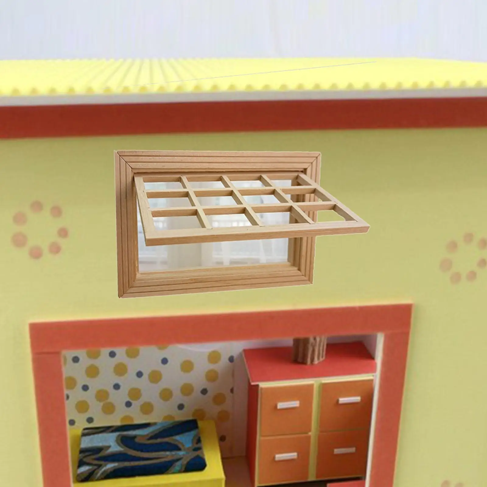 Miniature Dollhouse Furniture Wooden Window Frame Accessories DIY with 12 Panes Model Ornament 1:12 Toddler 3-5 Years Baby Room