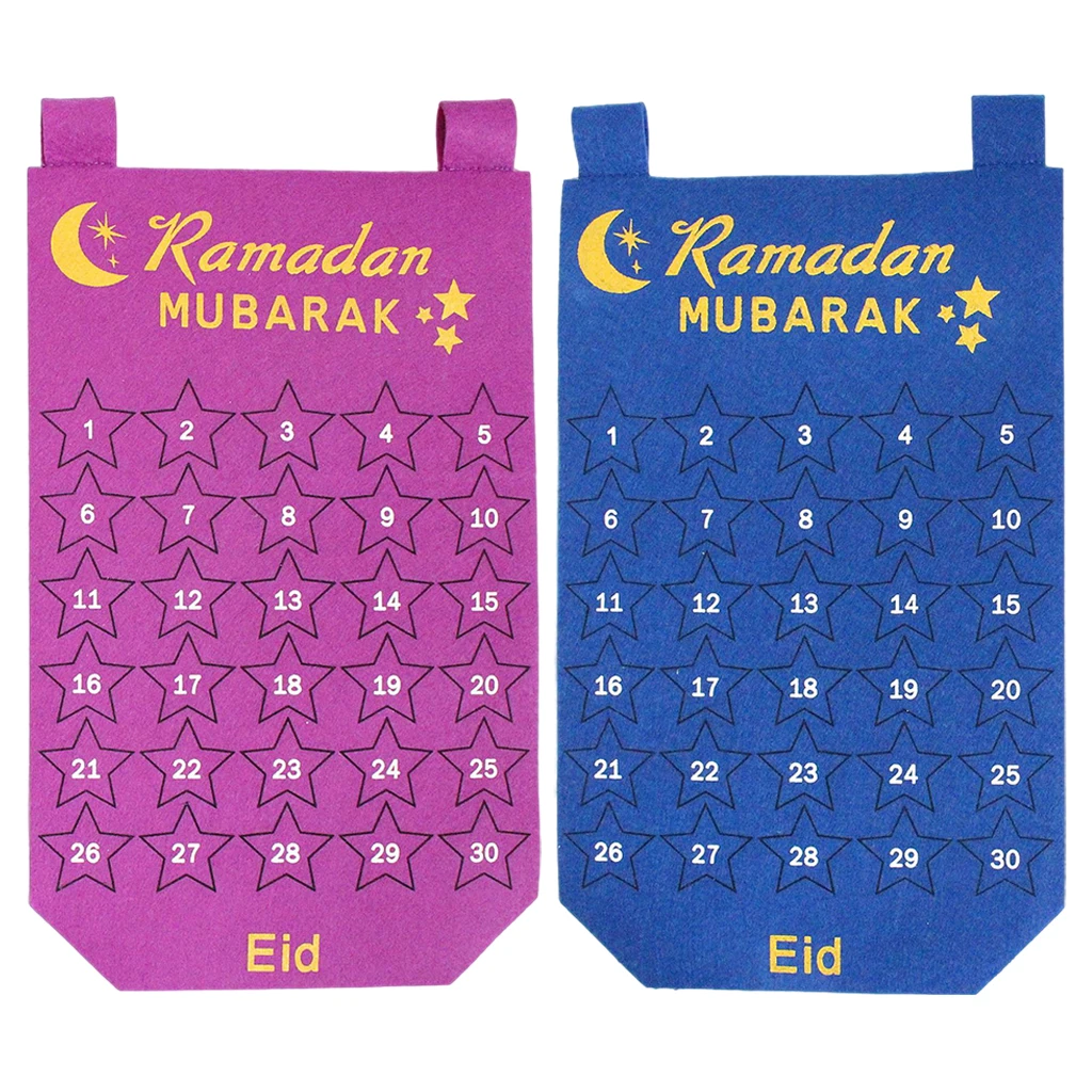 Eid Mubarak 30 days Advent Calendar Hanging Felt  for Kids Gifts Ramadan Party Decorations Supplies