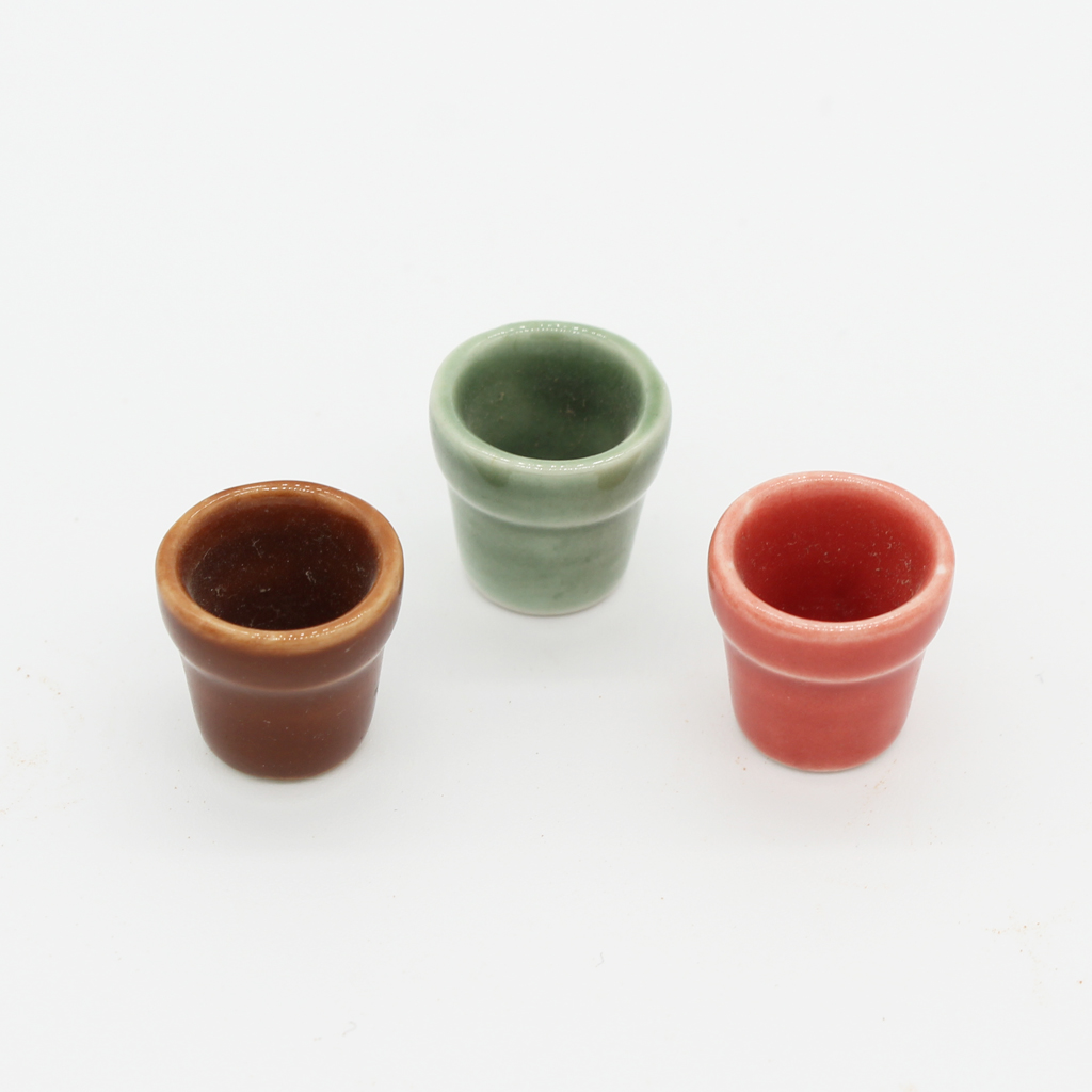 Mini Ceramic Flowerpots Models For 1/12 Dollhouse Garden Accessories 3 Piece