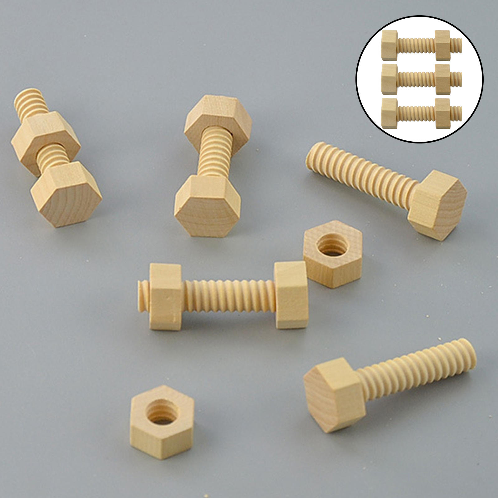 Screw Nut Assembling Toy Montessori Hands-On Skills Building Block Wood Screw Nut Toy for Baby