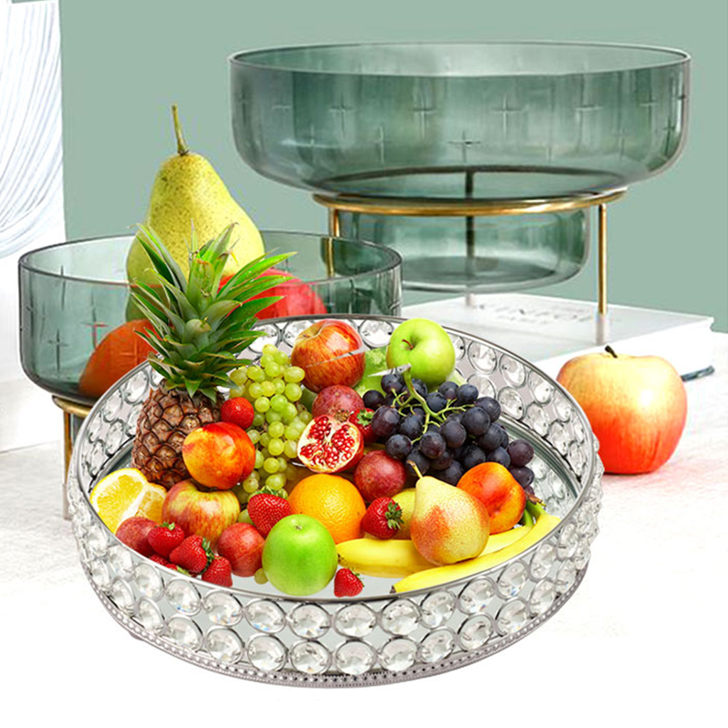 25cm Round Crystal Cosmetics Storage Tray Home Dessert Holder Snack Candy Fruit Dish Plate