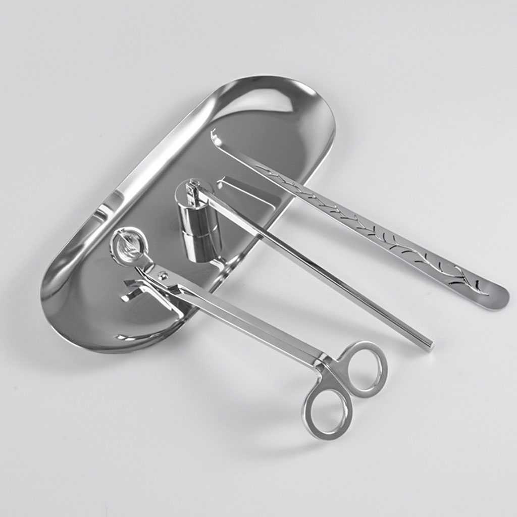 4 in 1 Candle Accessory Set, Candle Wick Trimmer, Candle Snuffer, Candle Wick Dipper, Tray, Stainless Steel Candle Tools Set