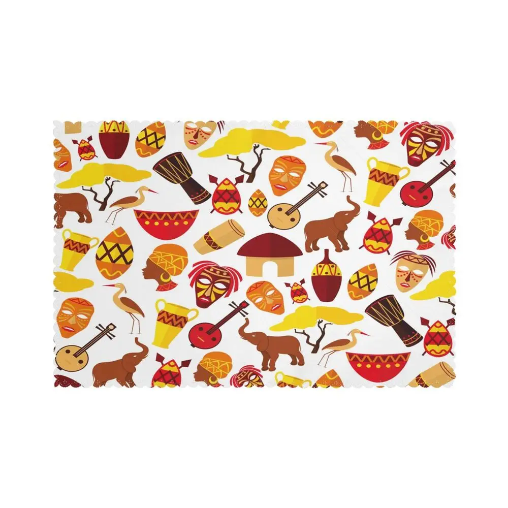 6 Pcs Placemat Table Mat Africa Jungle Tribe For Tables Heat-Insulation Linen Kitchen Dining Pads