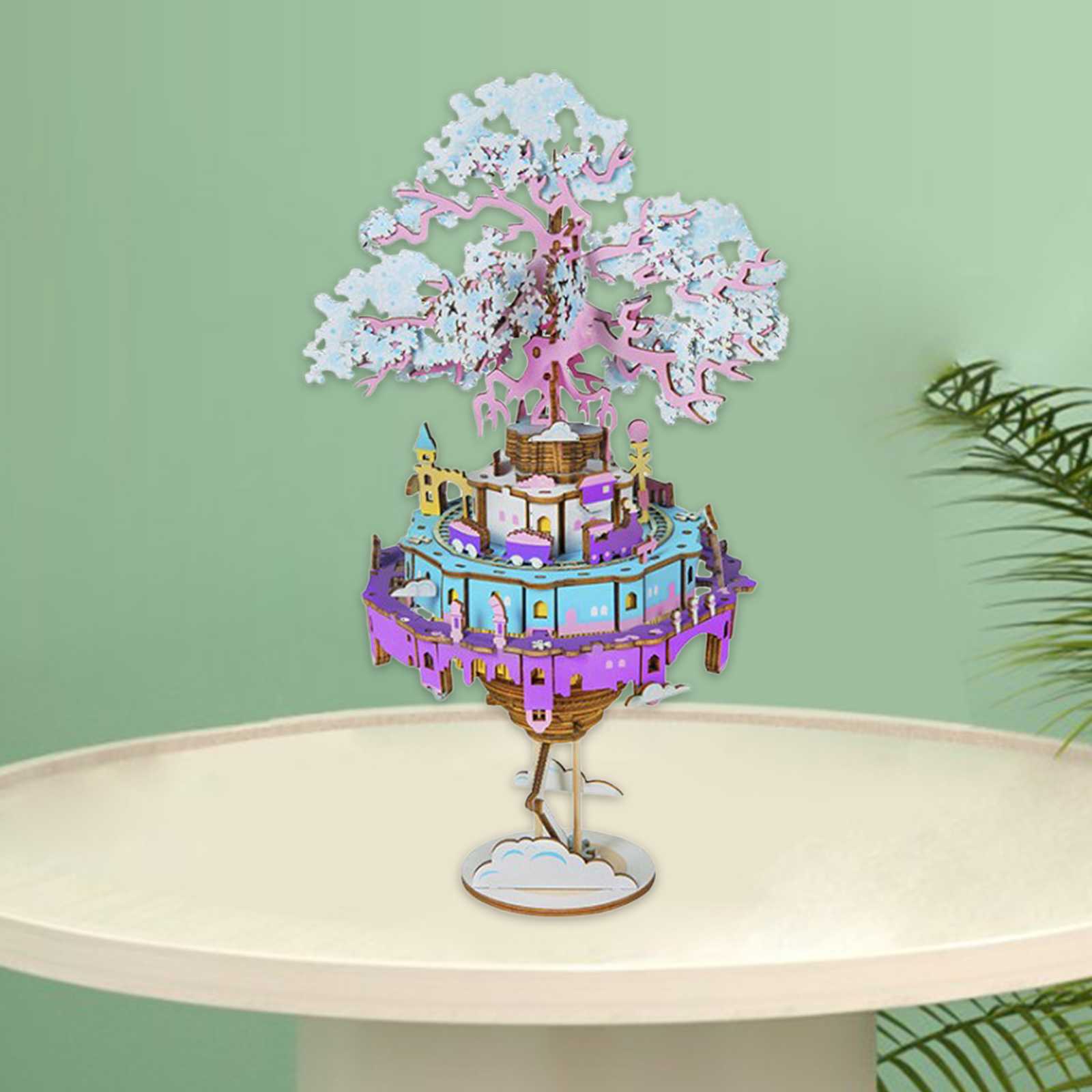 3D Wooden Puzzles DIY City in The Sky Music Box Fun and Educational Model Toys, Birthday Gift for Kids Boys and Girls