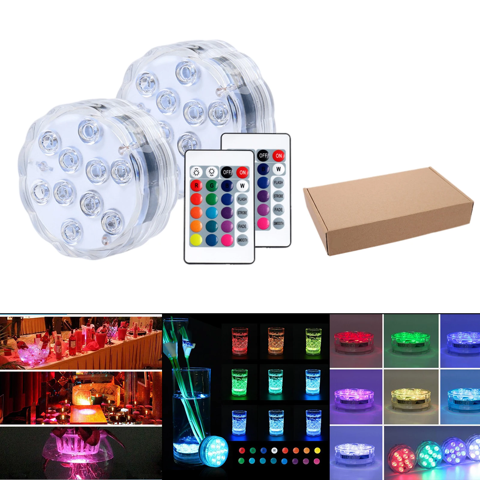 16-Color RGB Submersible LED Lights Waterproof Swimming Pools 7color Lights Underwater Lights with Suction Cup