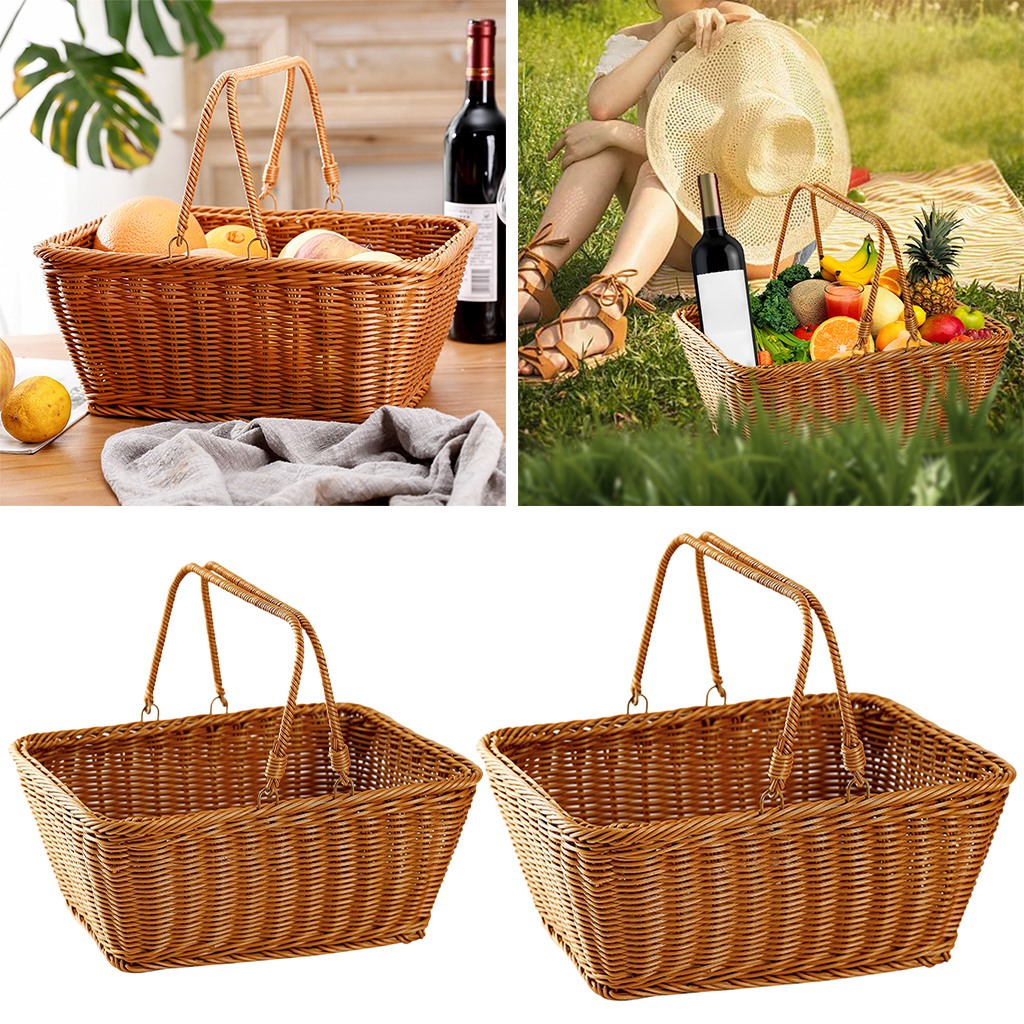 Picnic Basket Handmade Shopping Basket Sundry Organizer with Double Handles for Wedding Gifts