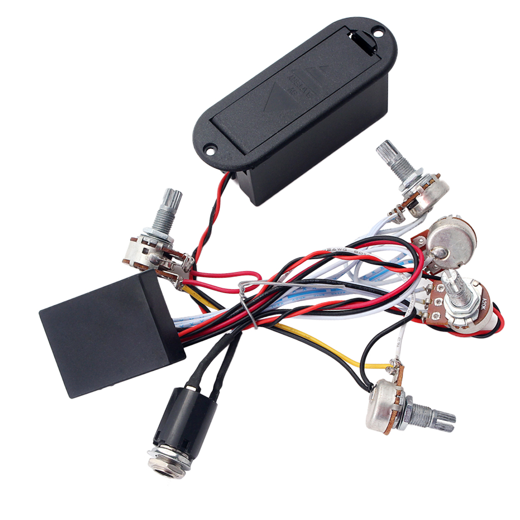 1 Set 3 Band EQ Guitar Pickup Pre-Amplifier Wiring Circuit with Battery Case,