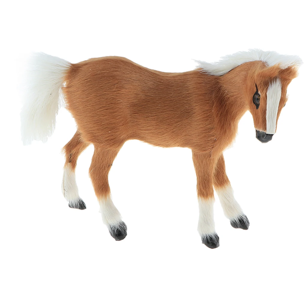 Simulation Faux Fur Horse/ Cat Model Kids Educational Toy Handicraft Collection Home Ornament