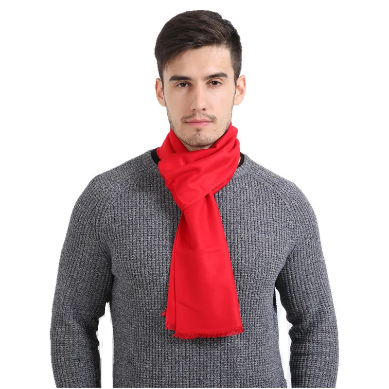 Autumn Cashmere Scarf Men Solid Color Pashmina Shawl Winter Warm Cotton Wrap High Quality Festival Present Plain Scarves For Man mens red scarf