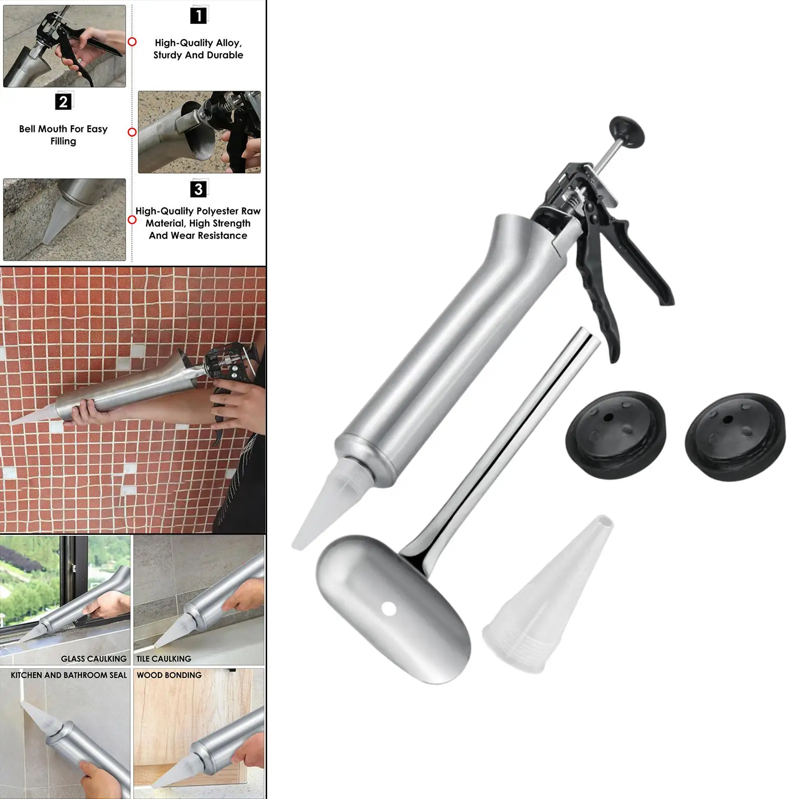 Caulking Gun Hand Tool Tile with Nozzles Stainless Steel Manual Sealer Durable Applicator Pointing