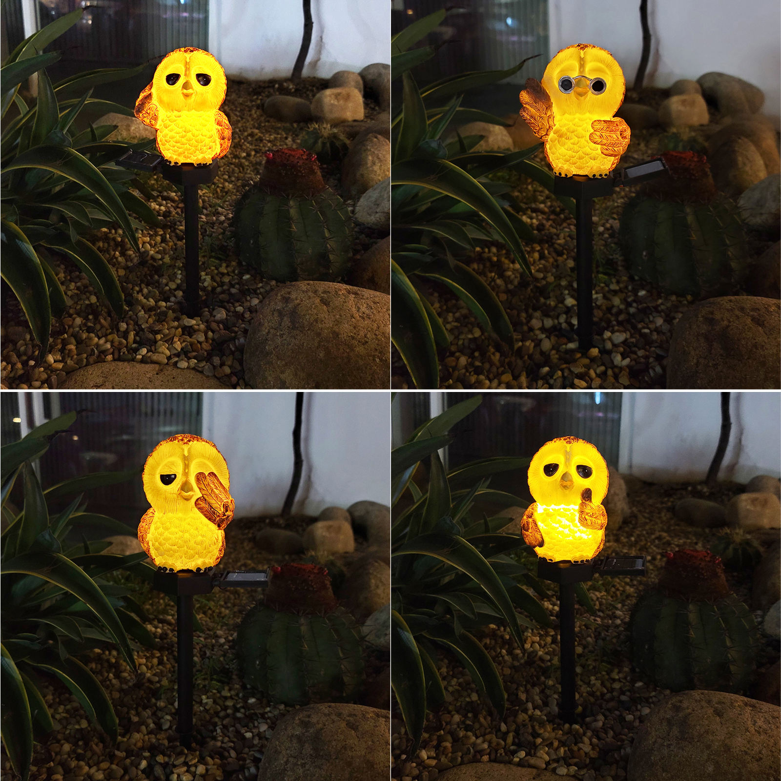 Decorative Cute Baby Owl Figurine Solar Garden Stake Lights Path Decoration, Energy Saving