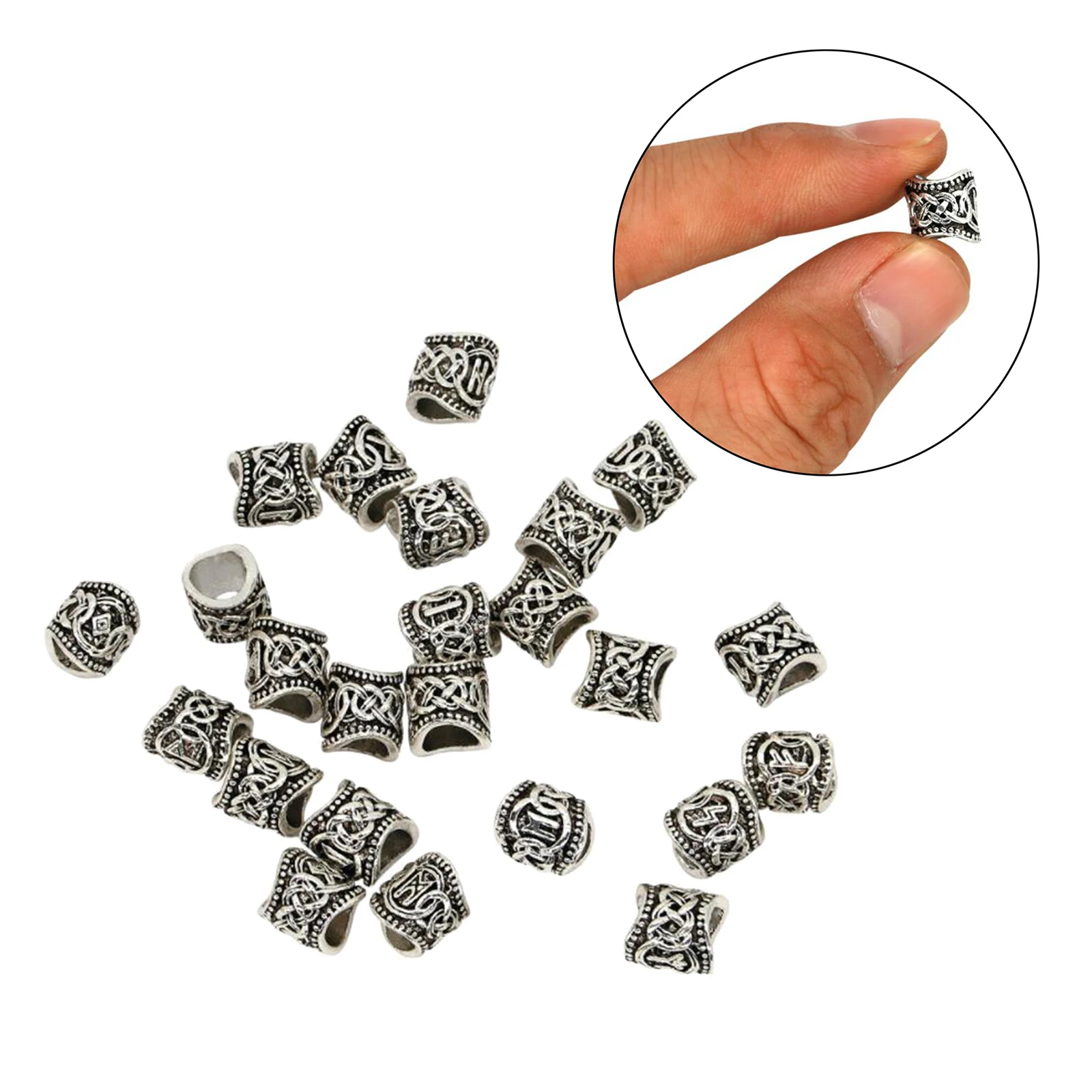 Viking Rune Beard Bead Coil Set (24 Pieces) - Norse Rings for Hair, Dreads & Beards