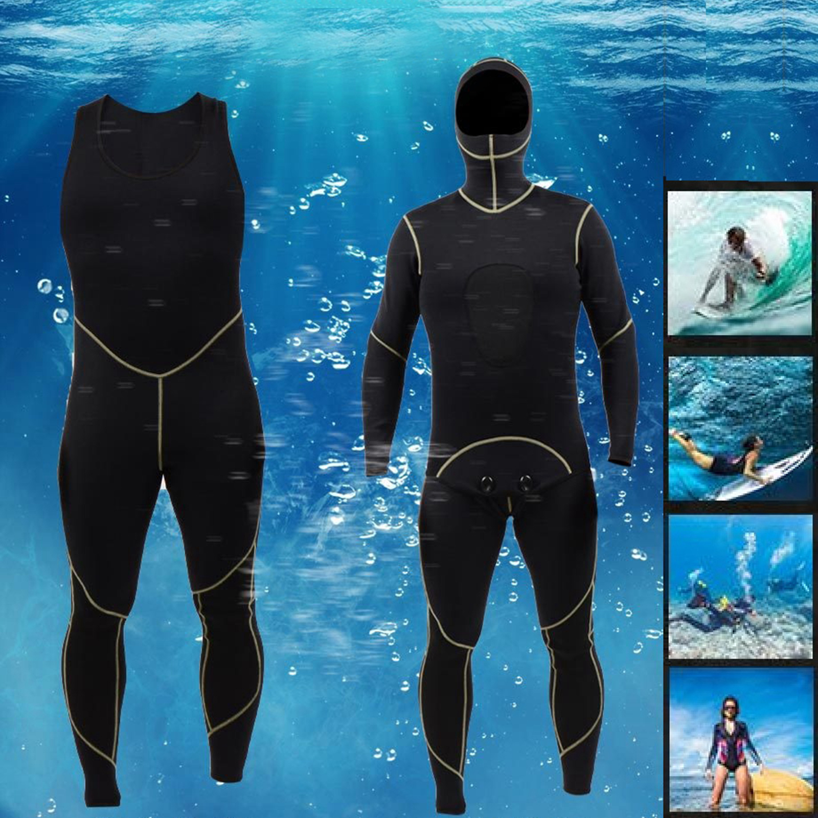 Professional 2MM 2-Piece Neoprene Scuba Dive Wetsuit With Hood Split Spearfishing Wet Suit For Men Double Warm Equipment