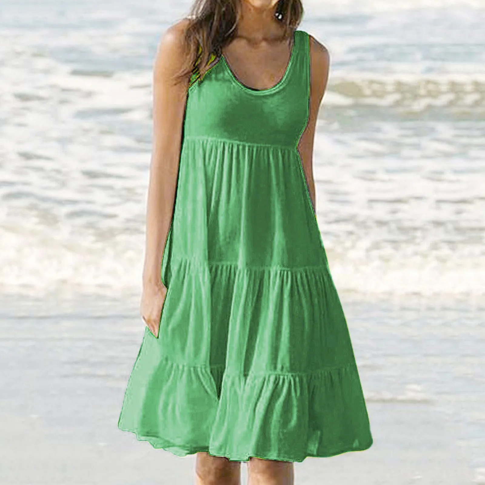 Casual Ruffles Mini Dress Women Solid Color Loose Beach Dresses Female Tank  Sleeveless Short Dress 2021 Summer Holiday Sundress|Dresses| - AliExpress