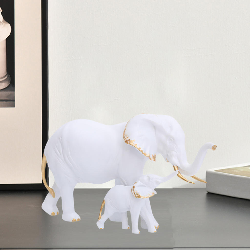 Elephant Statue Animal Figurine Resin Elephant Mother Baby Sculpture Home Office Desktop Decoration Ornament Collections Crafts