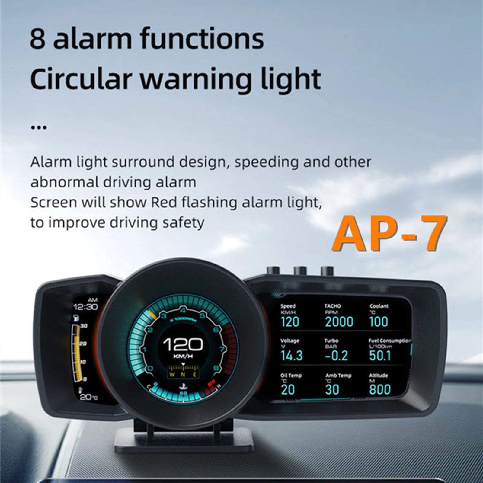 Car Head-Up Display OBD 2 GPS Interface Vehicle Speed MPH KM/h Engine RPM Oil Temperature Fuel Injext Ignition