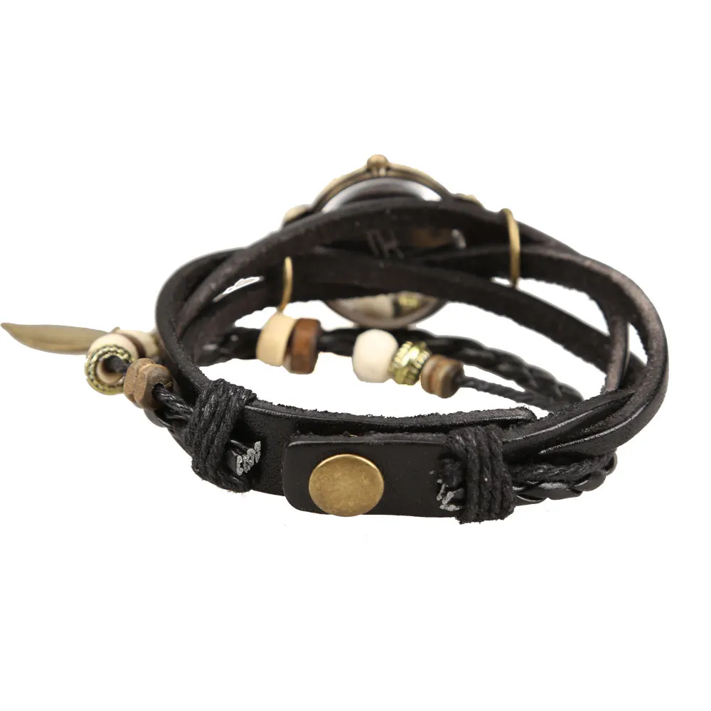 Vintage Bracelet Type Quartz Watch, Webbing Leather Strap, Leaf-shaped Beads, Suitable for Women Aesthetic Decorative Versatile