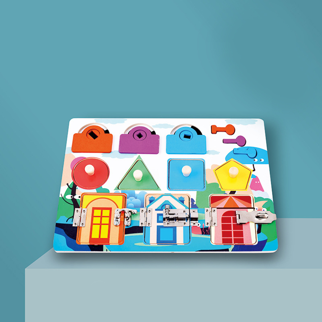 Montessori Toddler Busy Board Wooden Sensory Unlock Toys Locks Latches Board Activity Board Fine Basic Skills Travel Toy Age 3+
