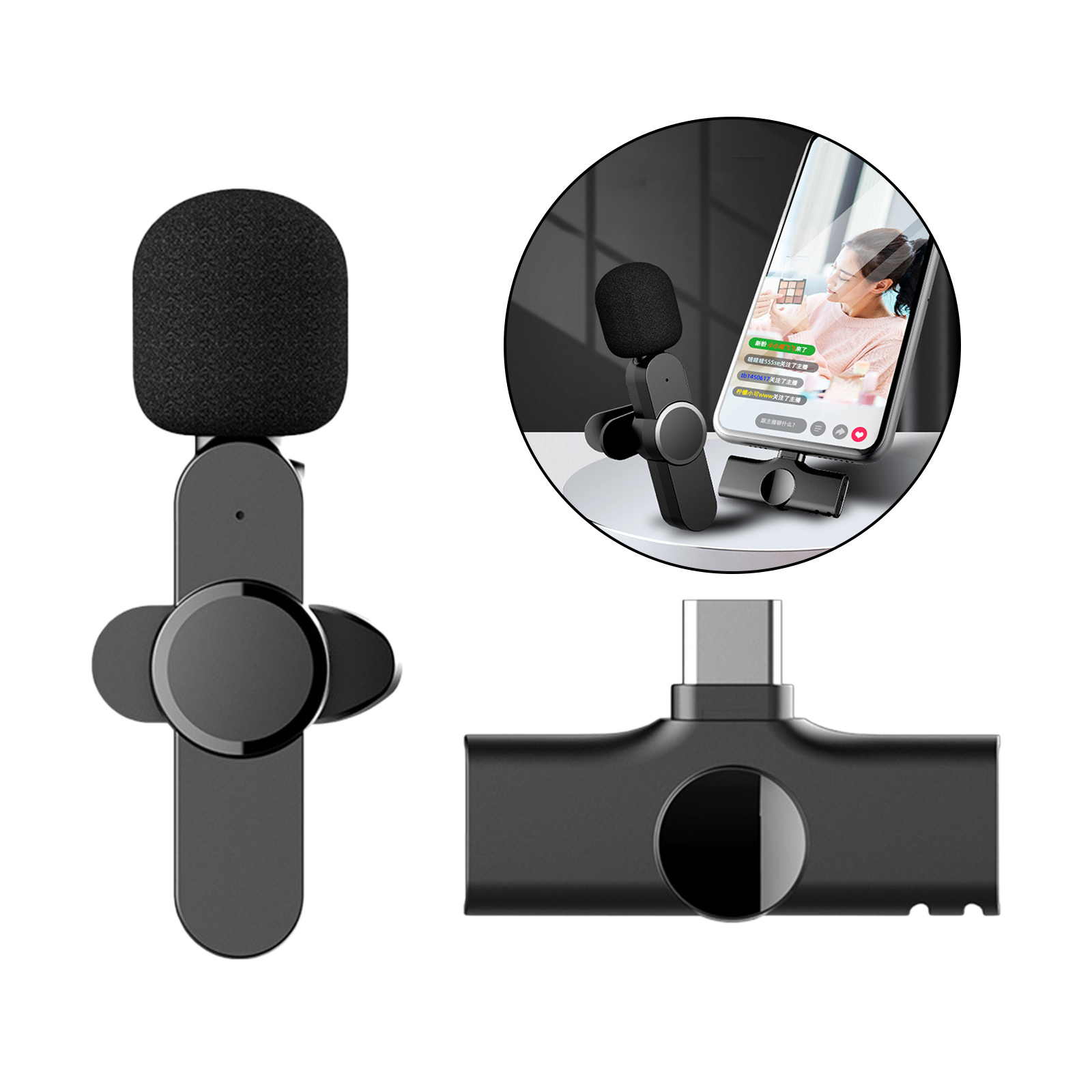 USB Type C Broadcast Lavalier Microphone Wireless Recording Mic Battery-Free