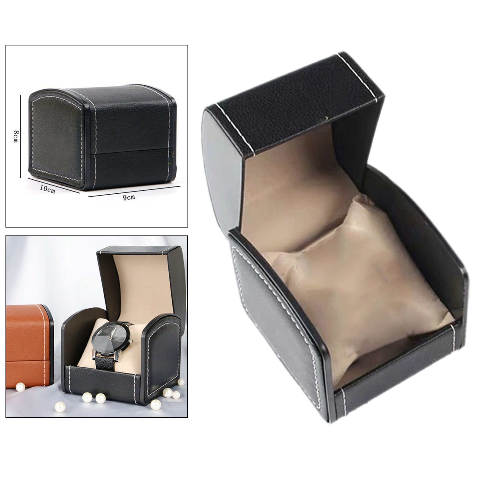 Classic PU Leather Watch Case Storage Holder Organizer Jewelry Box Gift 3.5x4x3inches