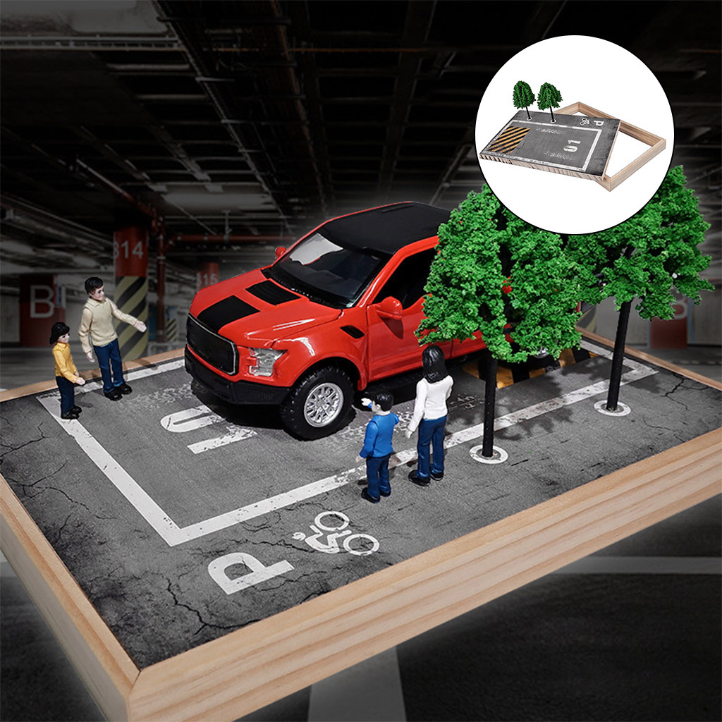 DIY 1:24 Parking Station Model Toy Car Diorama Scene Garage Model Scene with Tree Display Scenery Photo Background