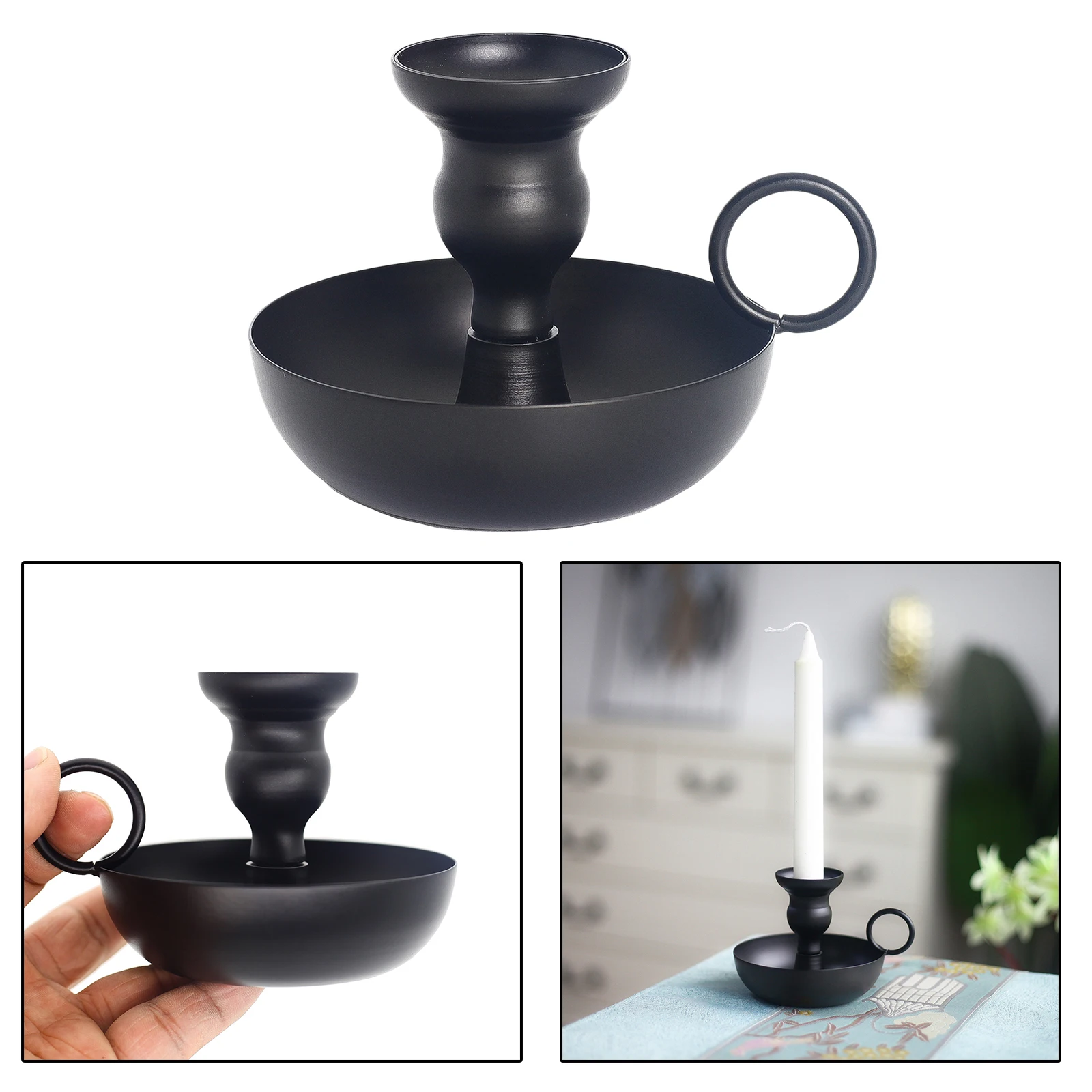 Matte Black Iron Taper Candle Holder, Modern Decorative Candlestick Holder, with
