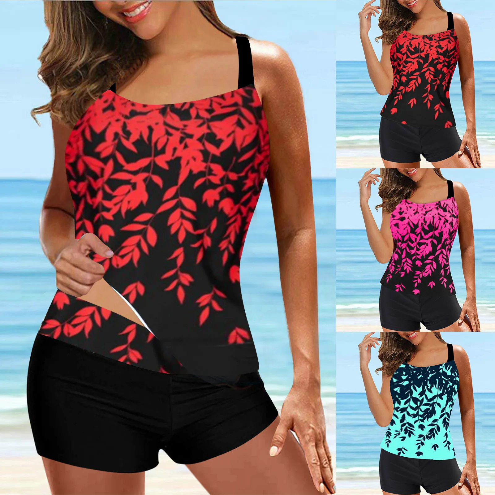 Womens Tankini Large Bikini Set Digital Print Suspender Beach Split Swimsuit,Summer Swimsuit for Beachwear Vacation 