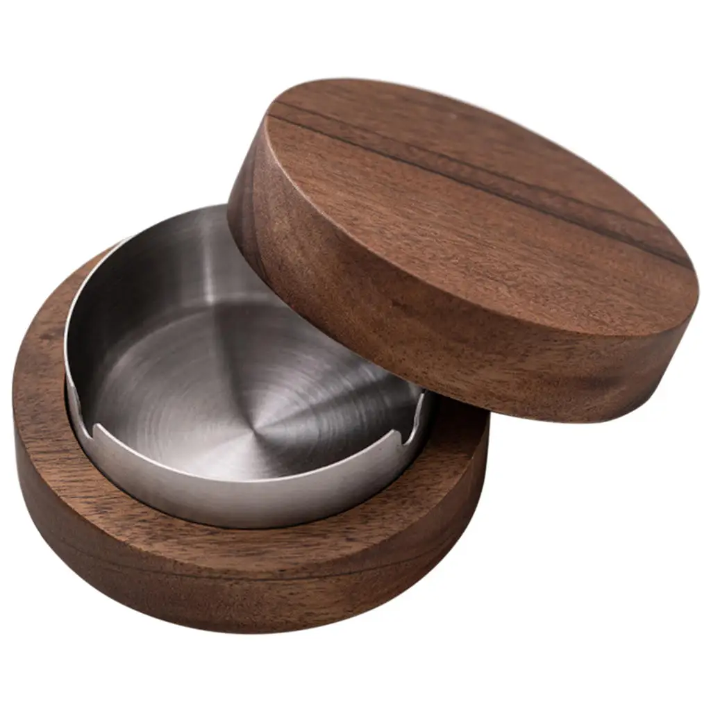 Portable Wooden Ashtray with Lid Easy Clean Waterproof Tabletop Decor Smokeless Ashtray for Parties Patio Outside Indoor Outdoor