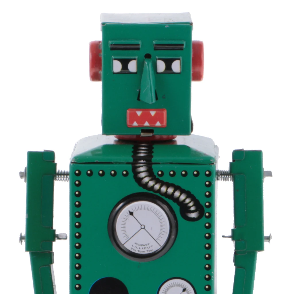 MS397 Blue Lilliput Robot Retro Clockwork Wind Up Tin Toy w/Box 