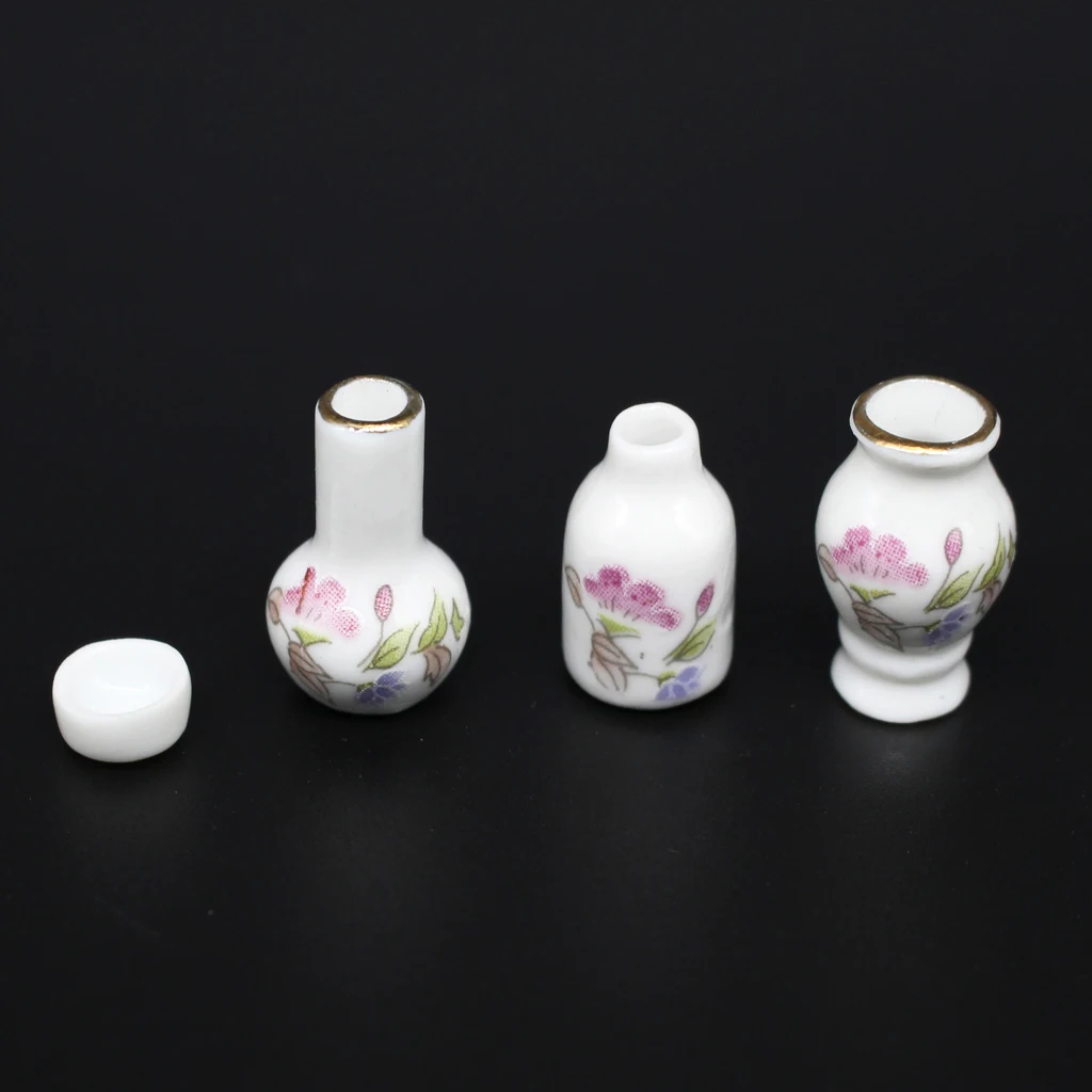 4Pcs 1/12 Dollhouse Miniatures Floral Vases Flowerpots Decorations