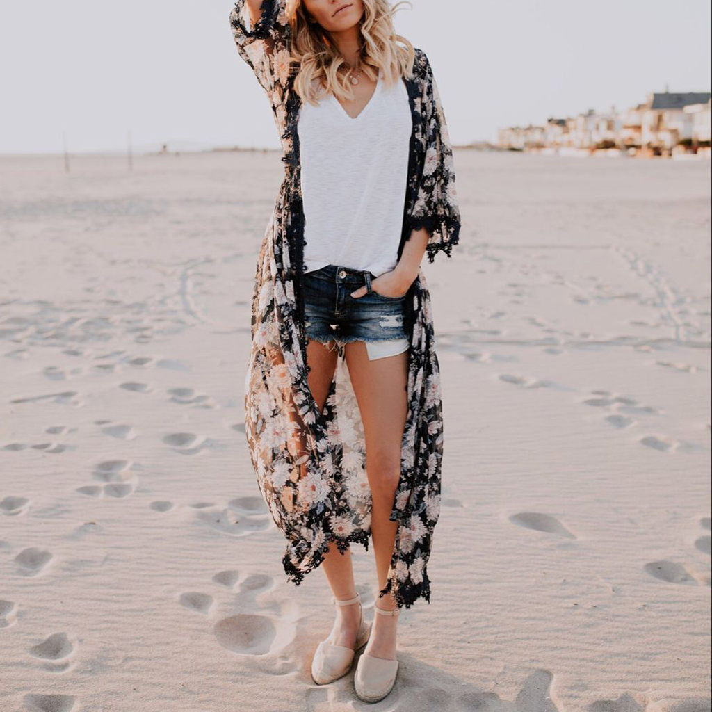 Women's Bikini Swimwear Cover up Split Kimono Beach Top Swimsuit Maxi Dress for Swimming