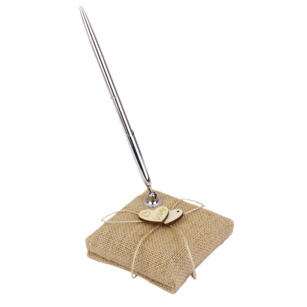 Pen with Jute Holder And Wooden Heart Wedding Reception Decoration