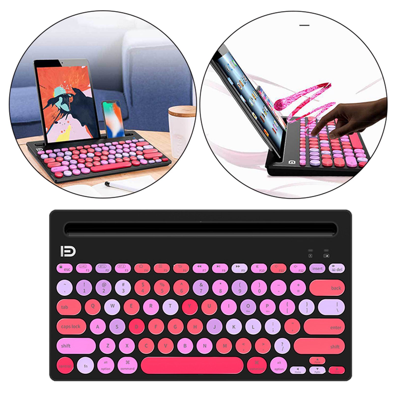 ik3381D Slim 2.4G Wireless Bluetooth Keyboard w/Card Slots for PC Tablet Smartphone