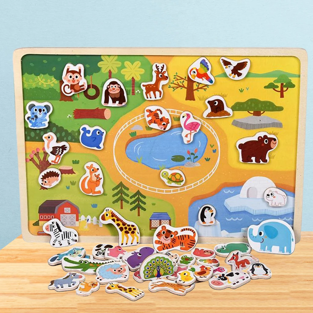 Wooden Montessori Educational Puzzle Toys Animal Jigsaw Puzzles for Preschool Children