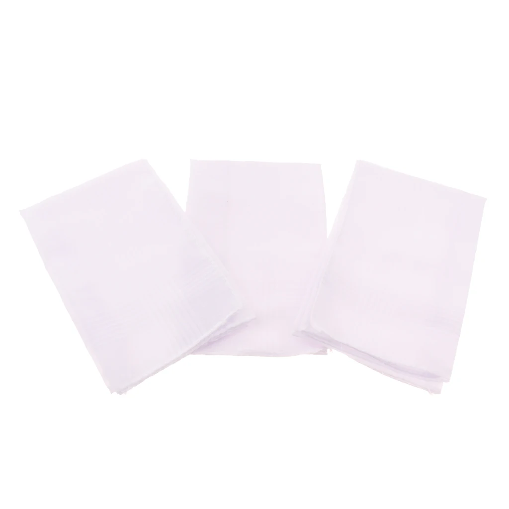 3 Pack Women Men White Handkerchiefs Soft Square  Party Hanky