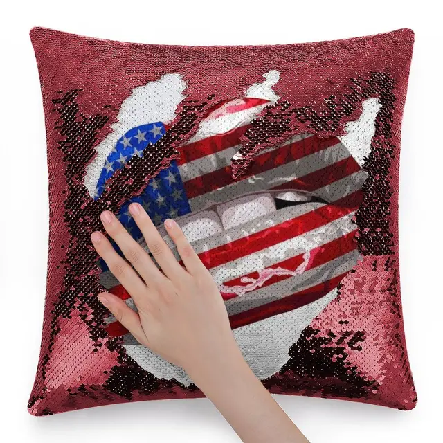 アメリカ国旗のグラフィックデザインのスパンコール枕カバー