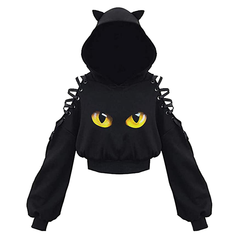 Hoodie gótico de manga comprida feminino estilo