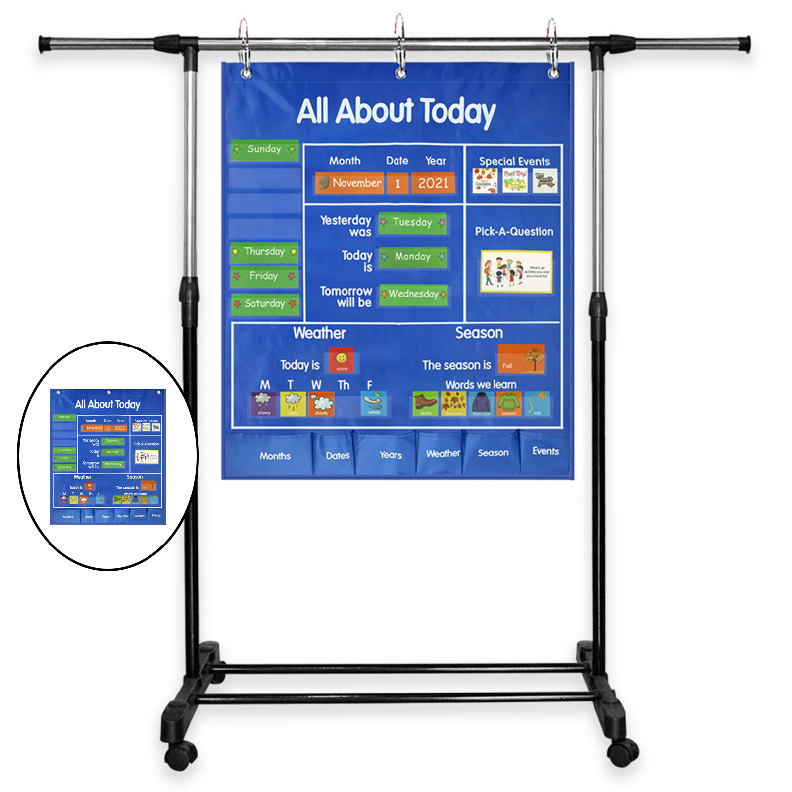 Calendar Hanging Bag Educational Toy Weather Date Season Teaching Tool for Children