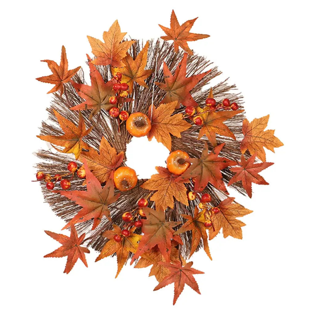Thanksgiving Maple Leaf Wreath Door Decor Hanging Pendant Garland Autumn Door Ornament Artificial Fall Wreath
