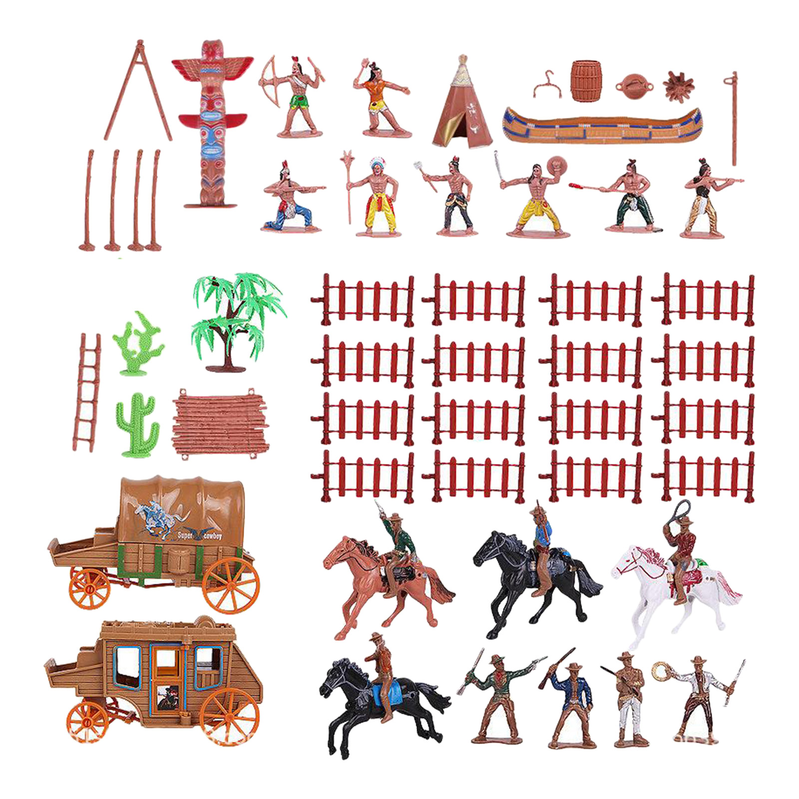 Western Cowboy Native Indian Figure Soldiers Toys Model Dollhouse Decorations Carriage Simulation Lifelike Kids Children Toys