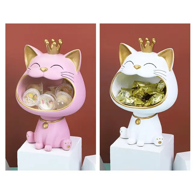 50% vendita calda grande bocca scatola di immagazzinaggio per gatti forma  di cartone animato resina articoli vari scatola Decor portafortuna statua  per soggiorno - AliExpress