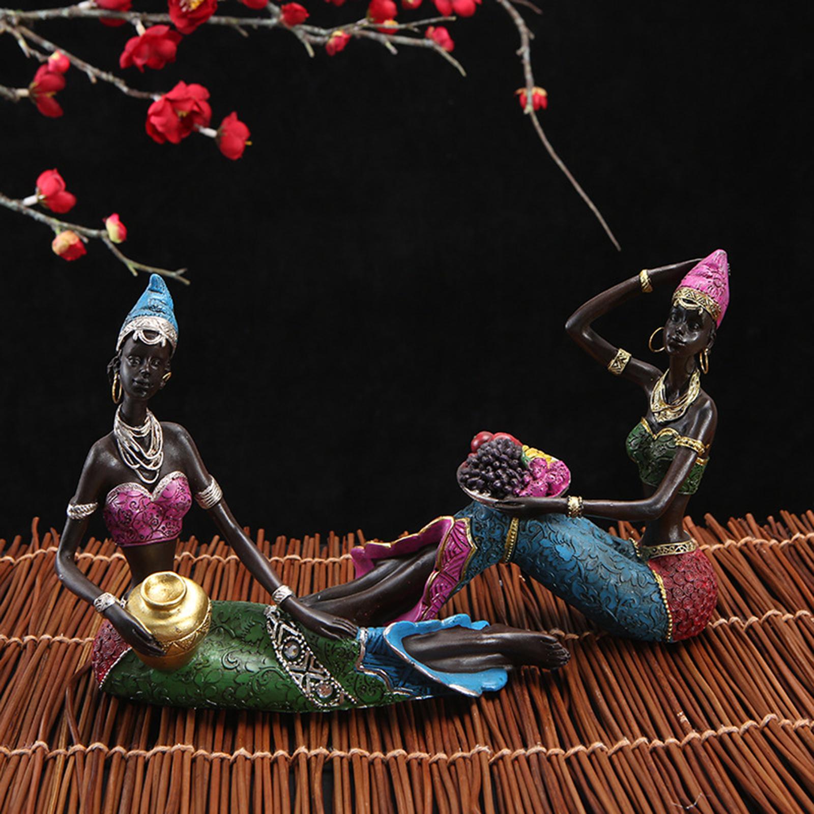 Tribal Lady Sculpture Bookshelf Woman Statues Figurine Ornaments Collections