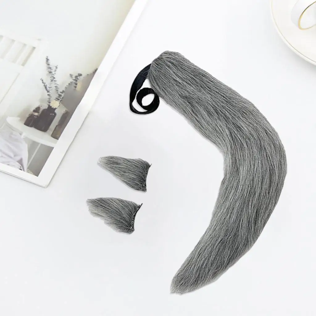 Long Plush Faux Fur Fox Tail and Ears Anime Cosplay Hairpin for Cosplay Adult Halloween